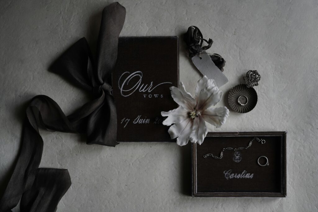 Decorations, Jewelry and a Booklet with Wedding Vows
