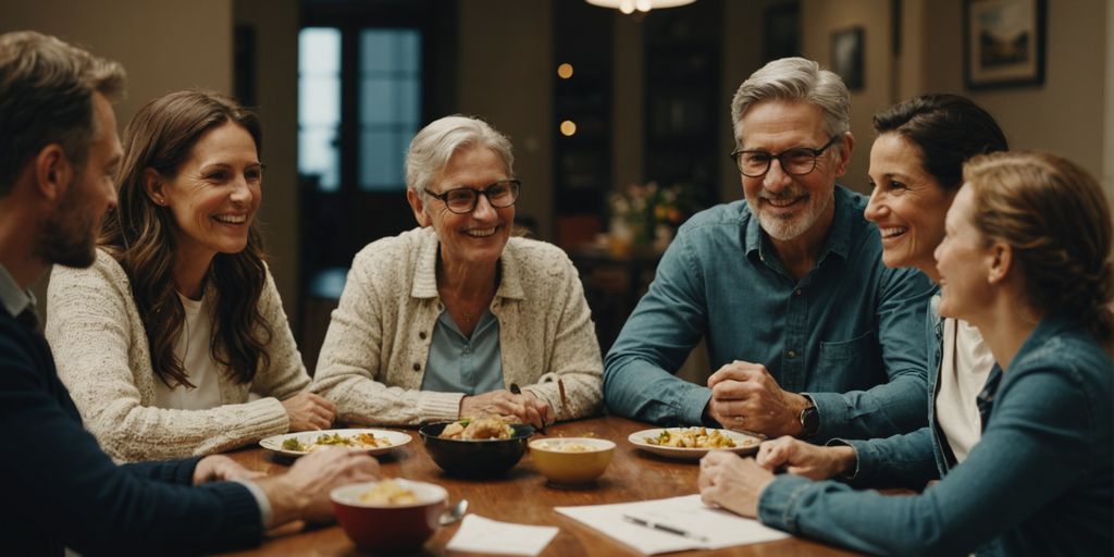 Family planning reunion together at a table