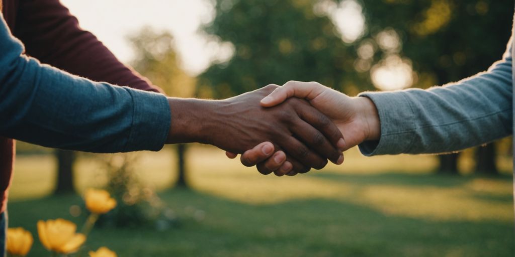 Polyamorous family holding hands in a circle.