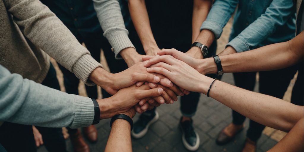 Group of people holding hands in a circle