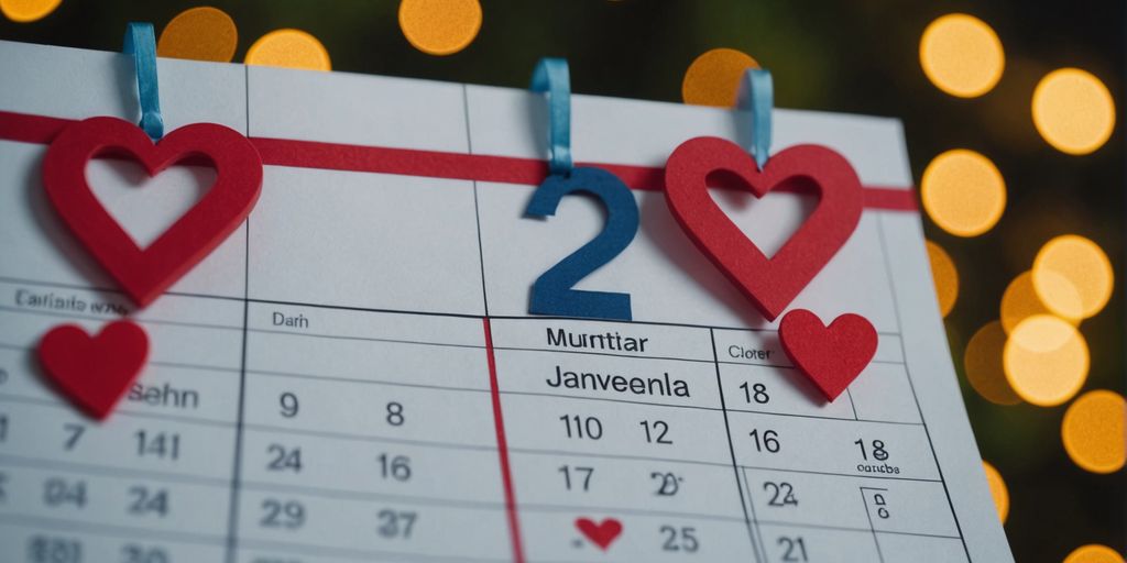 Hearts and calendar for polyamorous anniversary celebration
