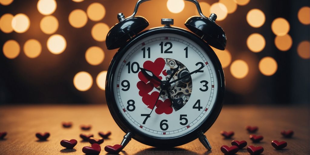 Clock with hearts showing polyamorous time management.
