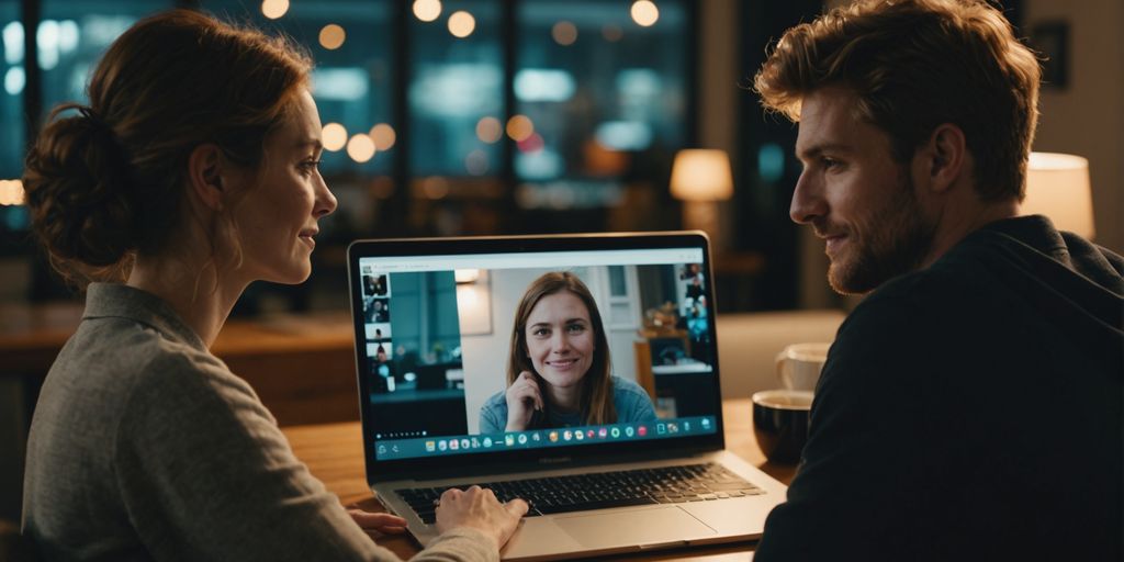 Couple video chatting to stay connected across distances