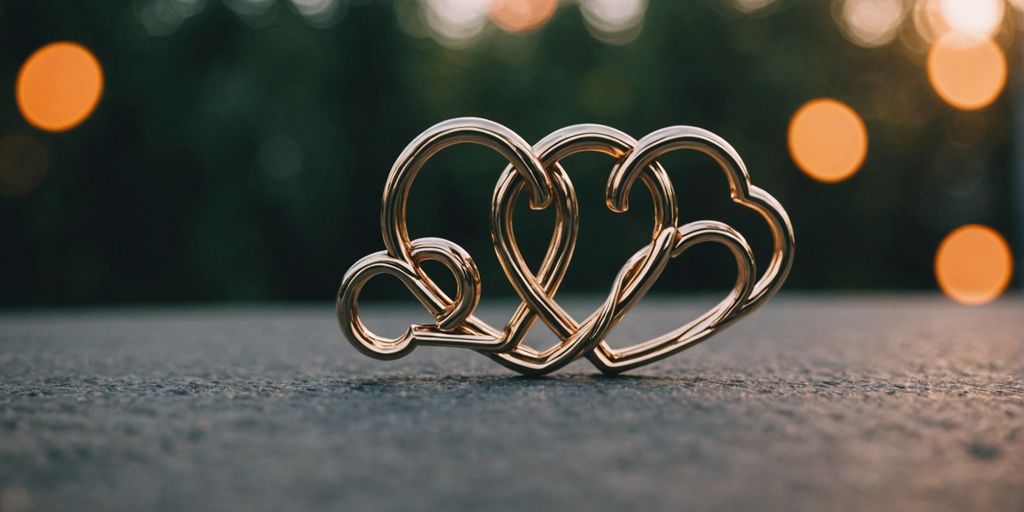 Three hearts intertwined representing polyamorous commitment evolution.