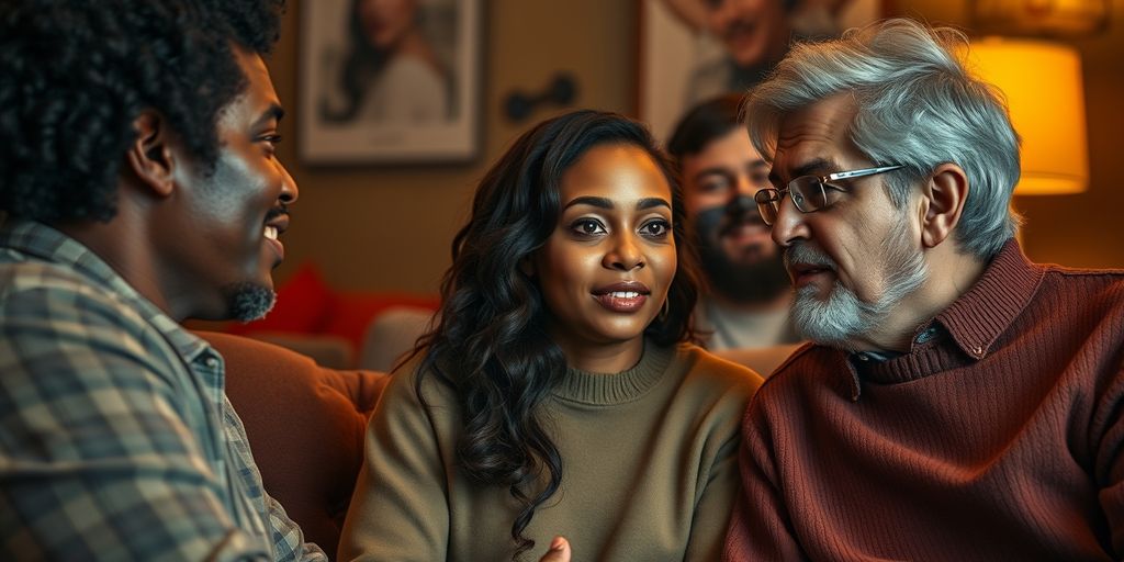 Three people in deep, emotional conversation.