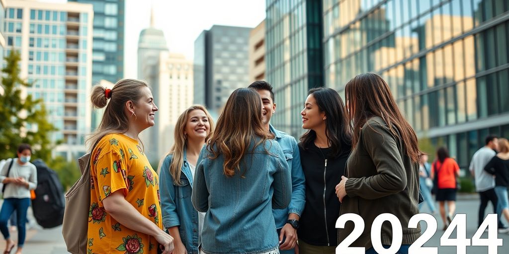Diverse group showing affection in urban setting.