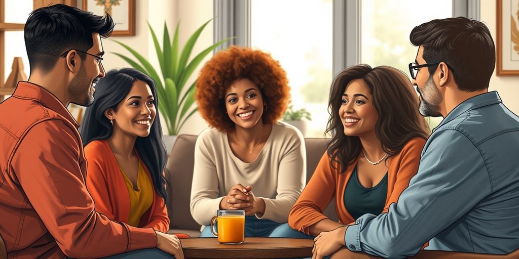 Diverse group in friendly conversation