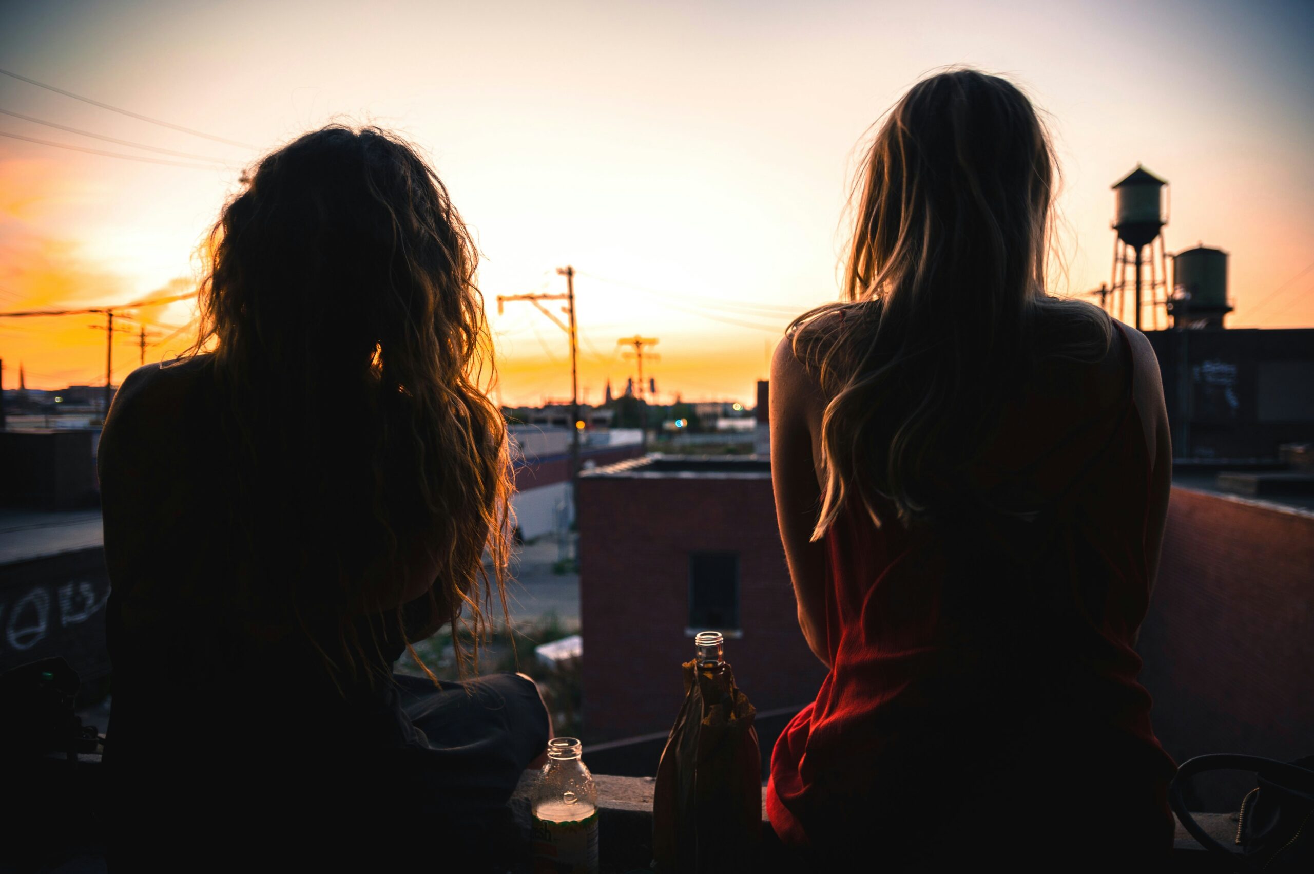 Two women at Rooftop Hangout in Detroit, Michigan