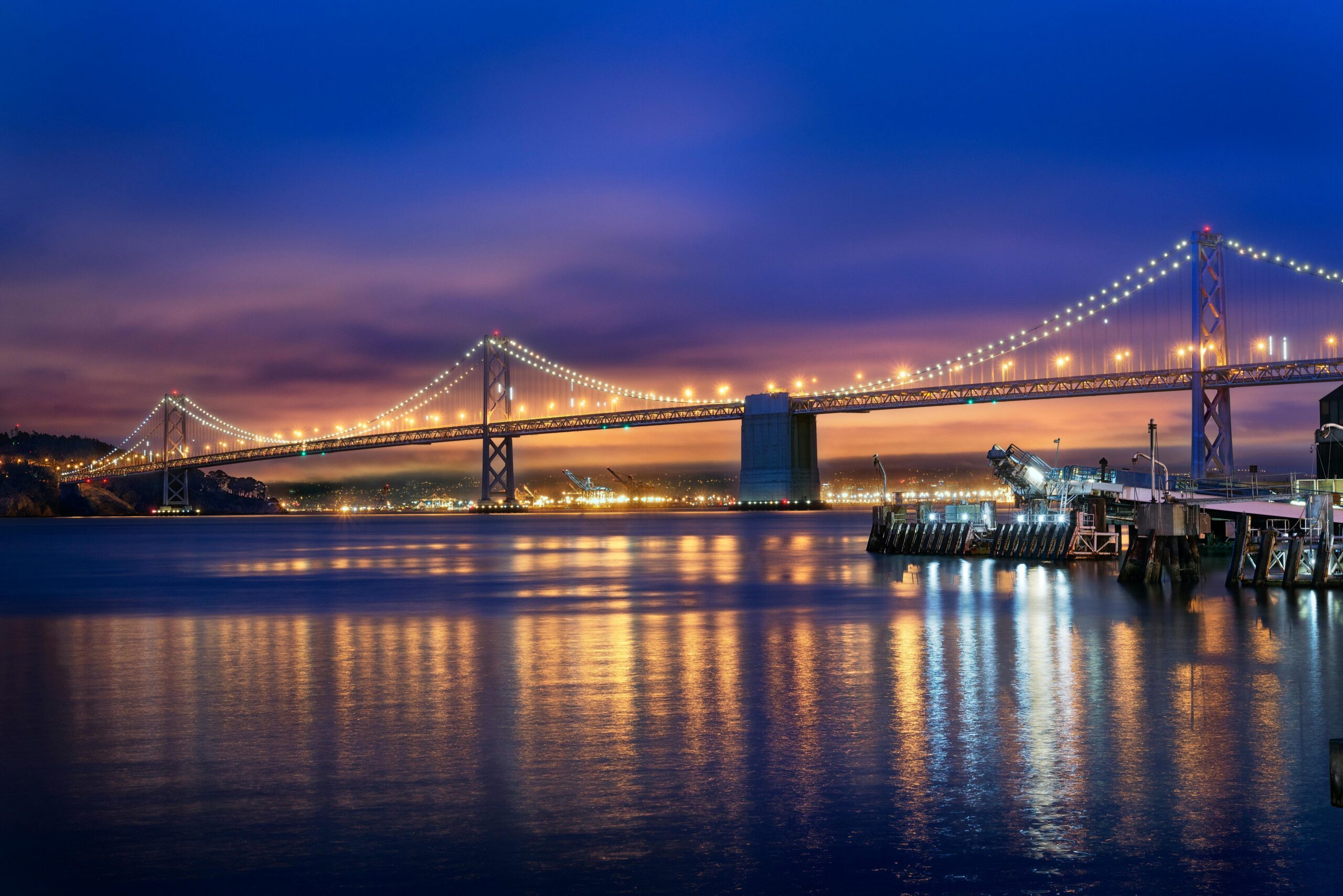 Bridge over Water during Night Time
