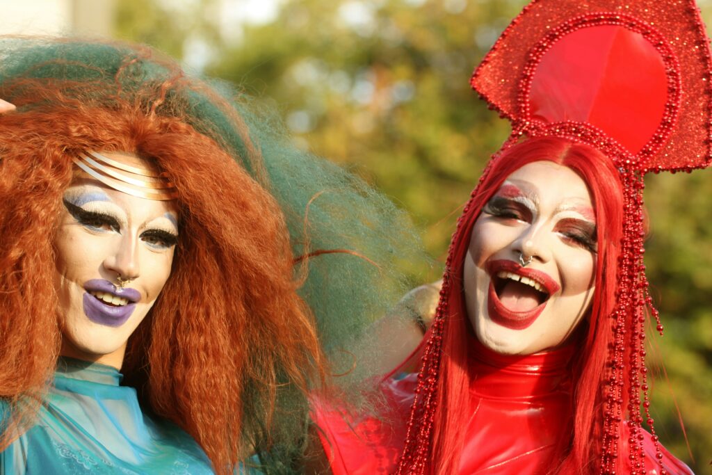A couple of drag queens celebrate at the Pride Parade


