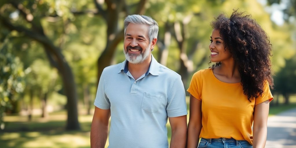 Two friends laughing, walking together outside.