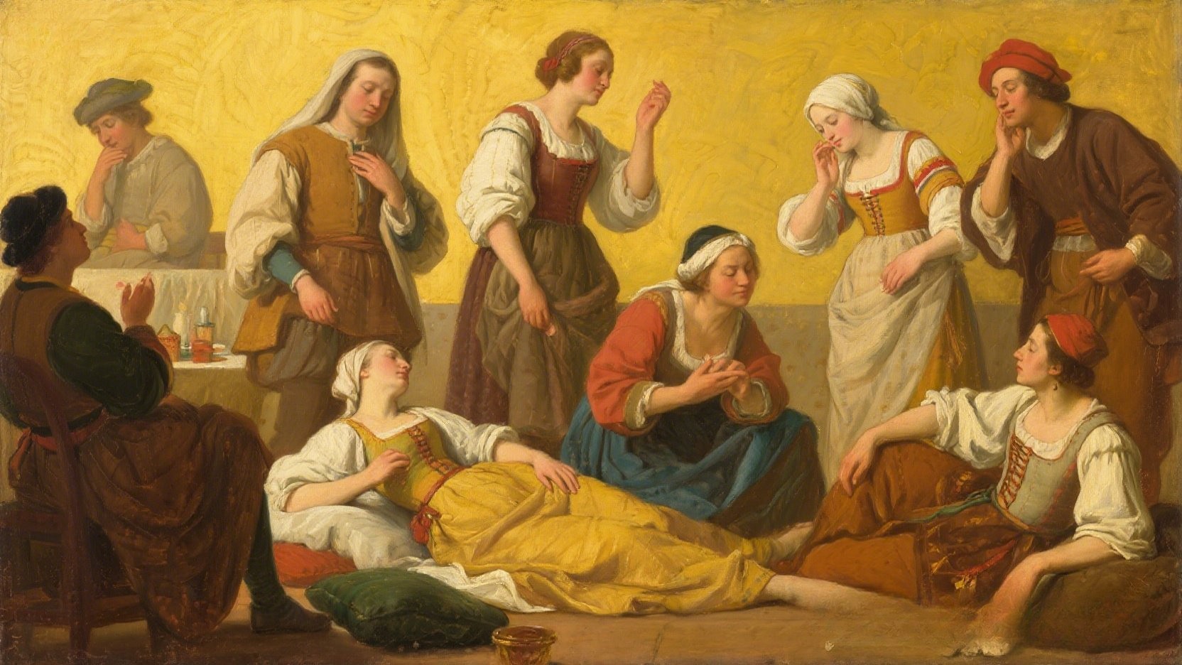 Historical figures discreetly engaging in self-pleasure.