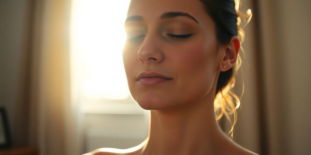 A person meditating in a peaceful, sunlit room.