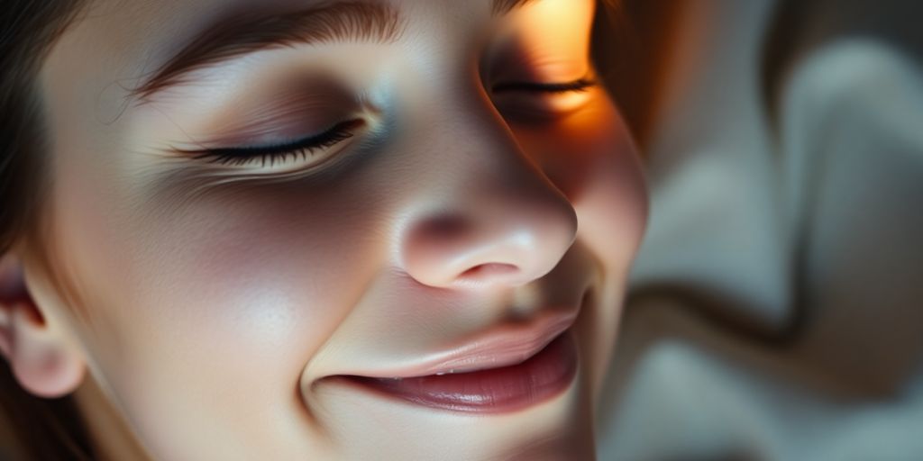 A person relaxing comfortably, surrounded by soft light.