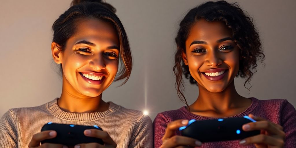 Couple connected by glowing toys