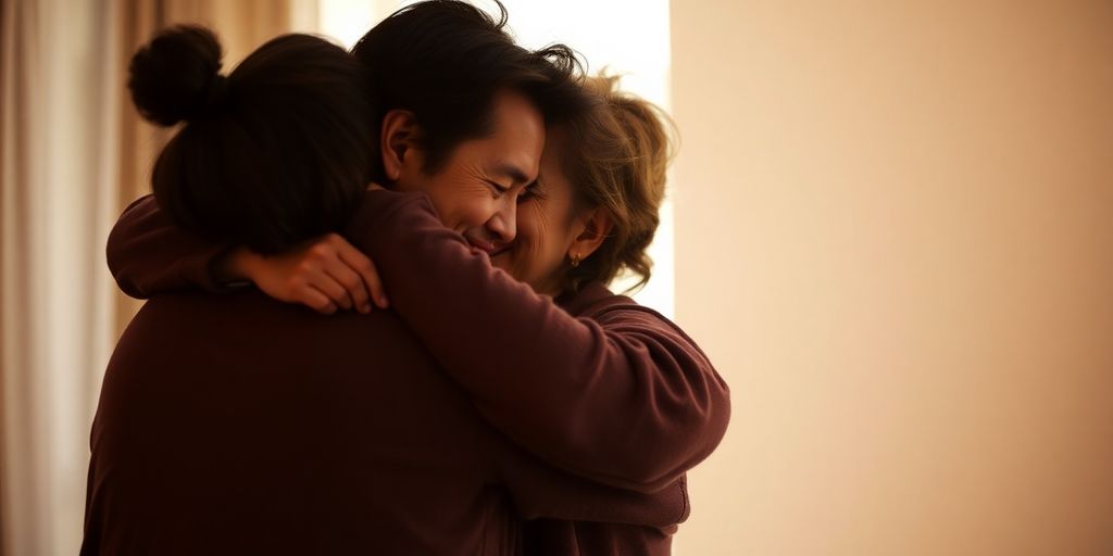 Couple embracing, connection, intimacy, love, diverse representation.