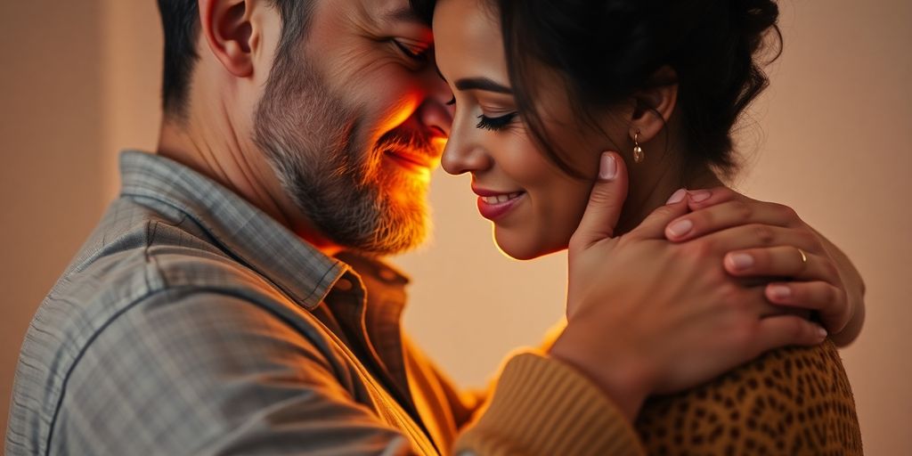 Couple embracing, showing affection and connection.