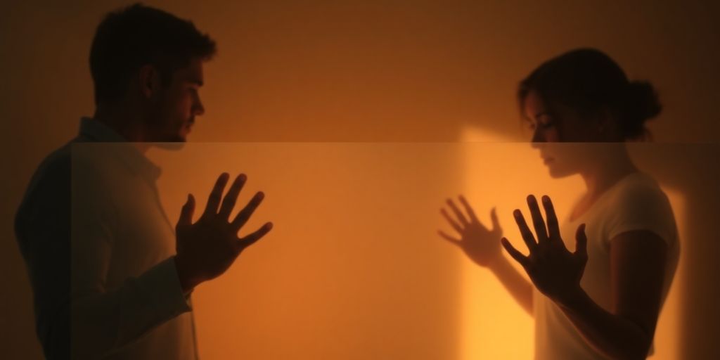 Couple separated by a translucent wall.