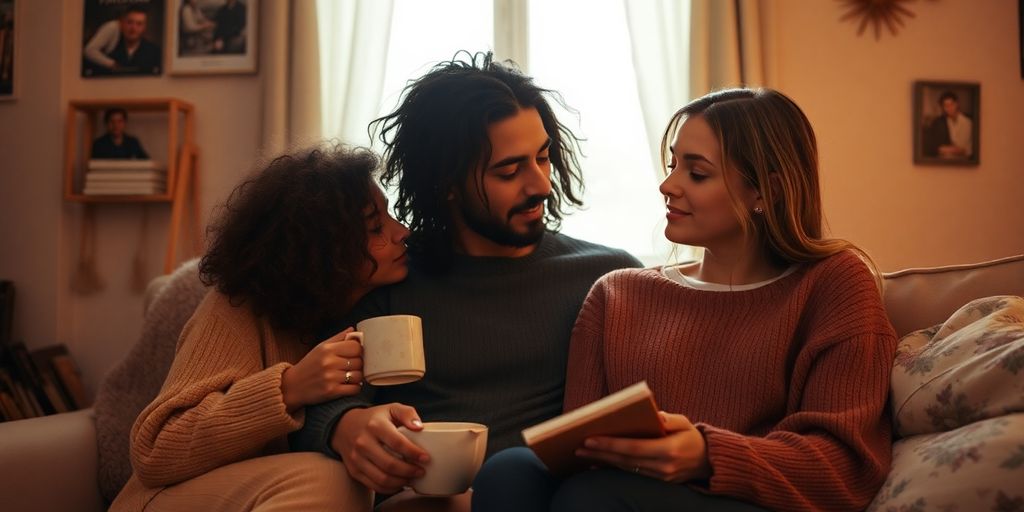 Couple sharing a quiet moment, reflecting domestic polyamory.