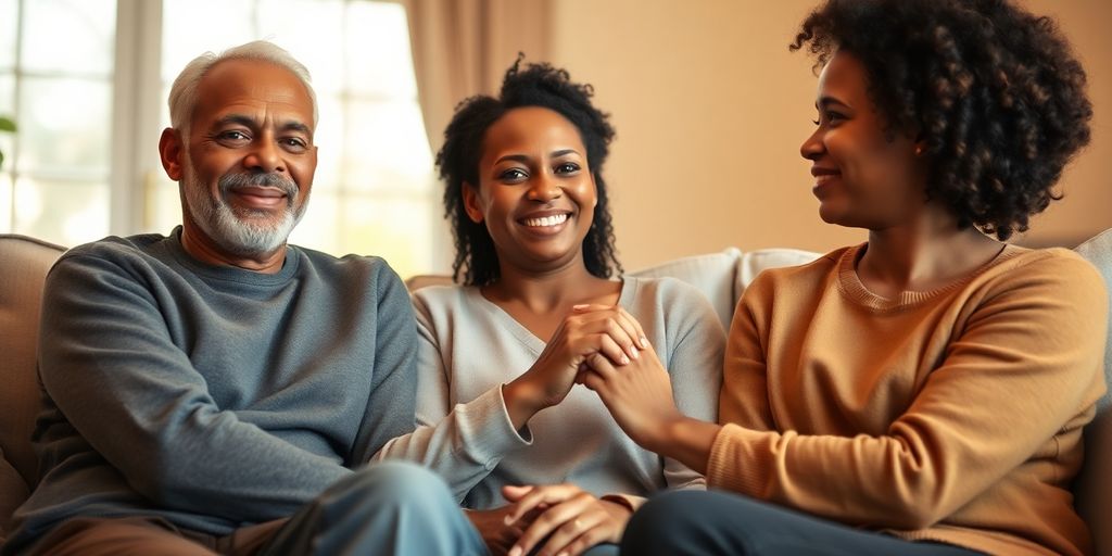 Diverse adults, intertwined hands, warm light