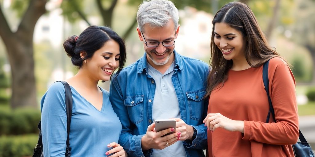 Diverse adults on a dating app, smiling