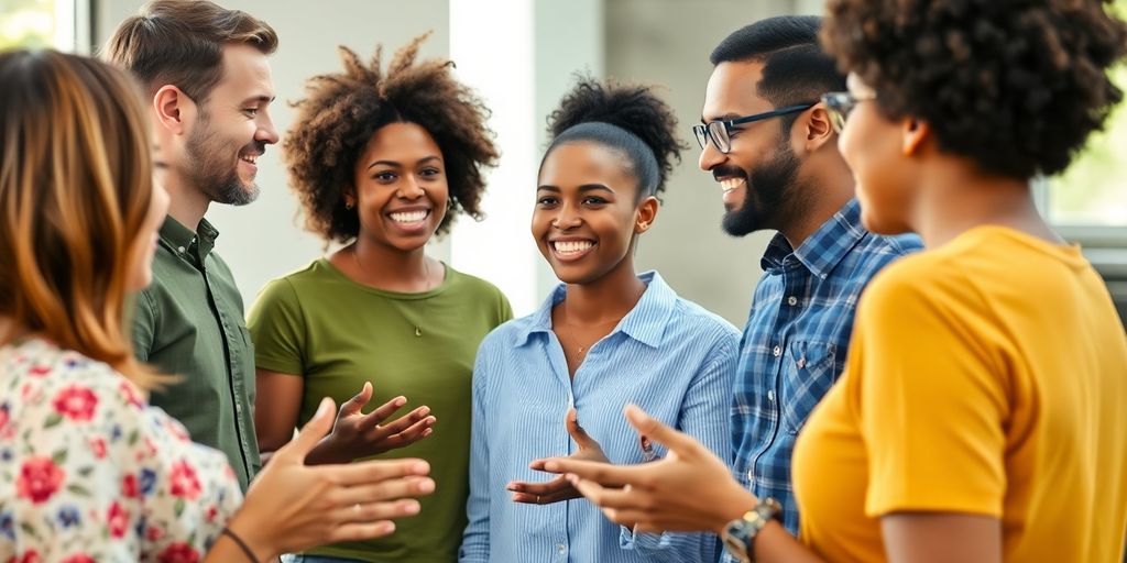 Diverse group communicating openly and respectfully.