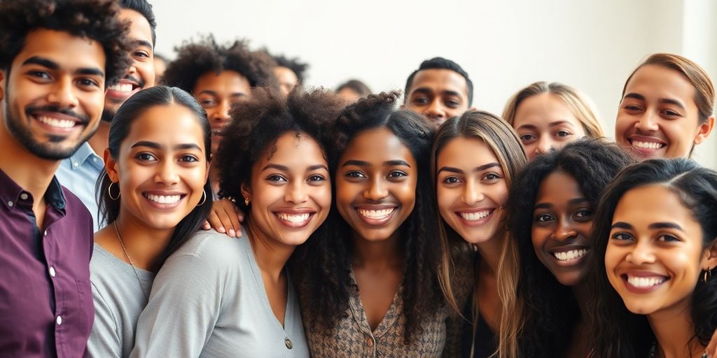 Diverse group of happy, smiling, pansexual polyamorous individuals.