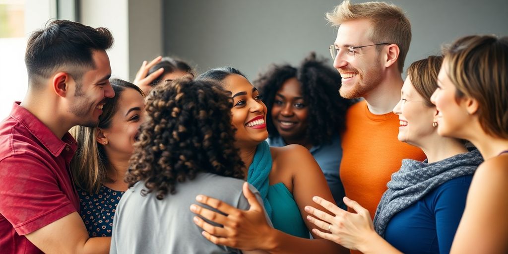 Diverse group of people sharing a warm, connected moment.