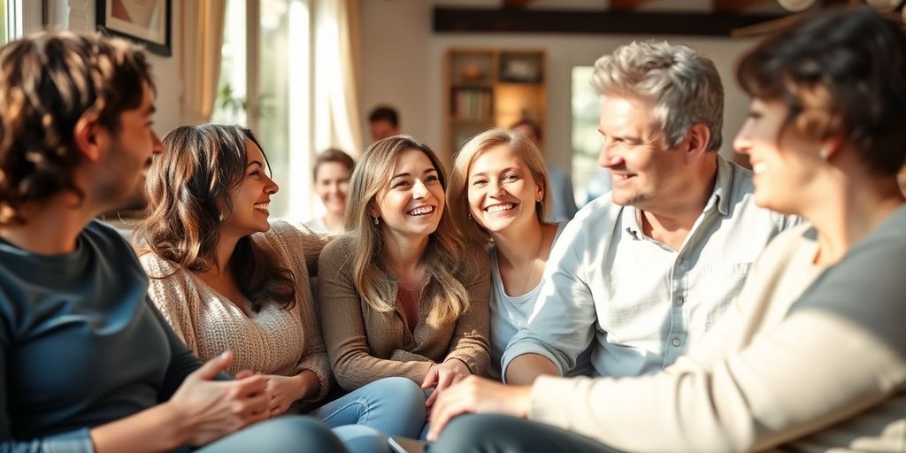 Diverse group sharing caring moments.