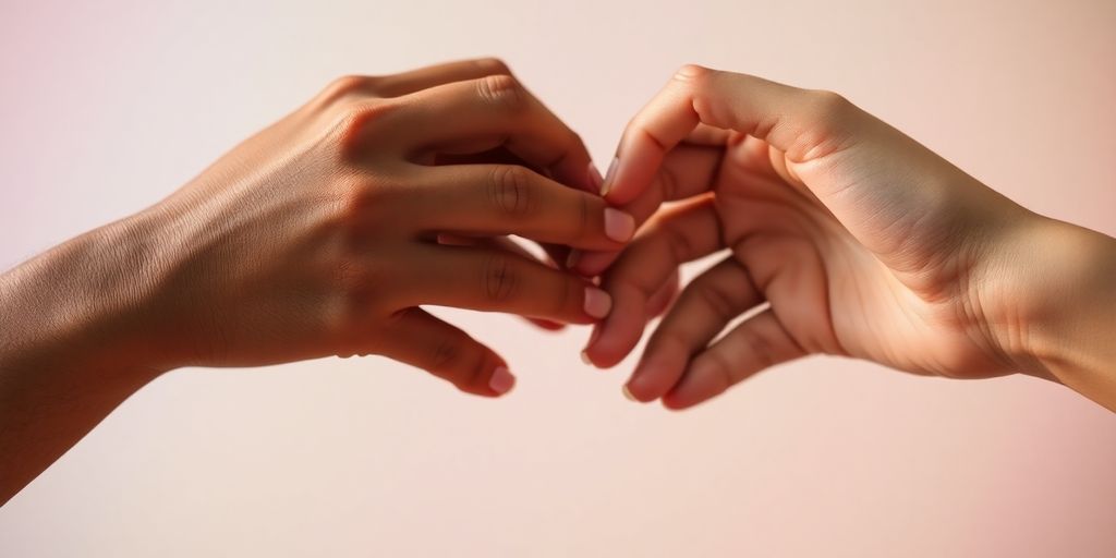 Diverse hands form heart, rainbow colors.