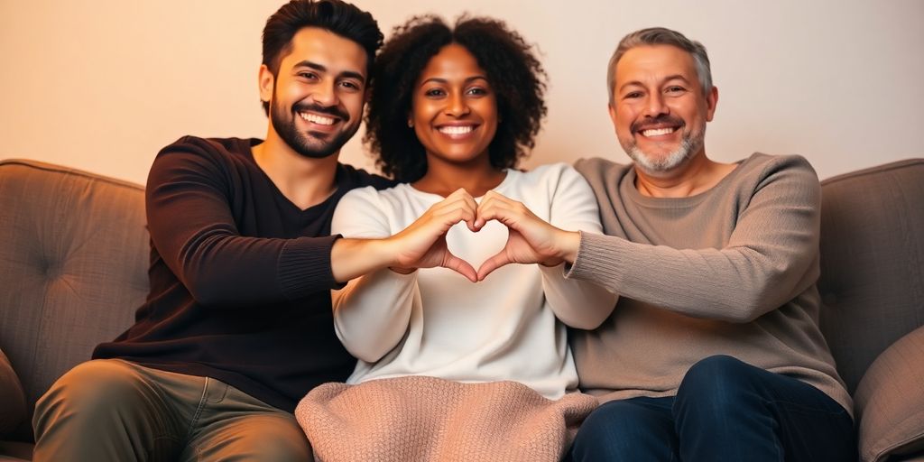 Diverse hands forming a heart shape.