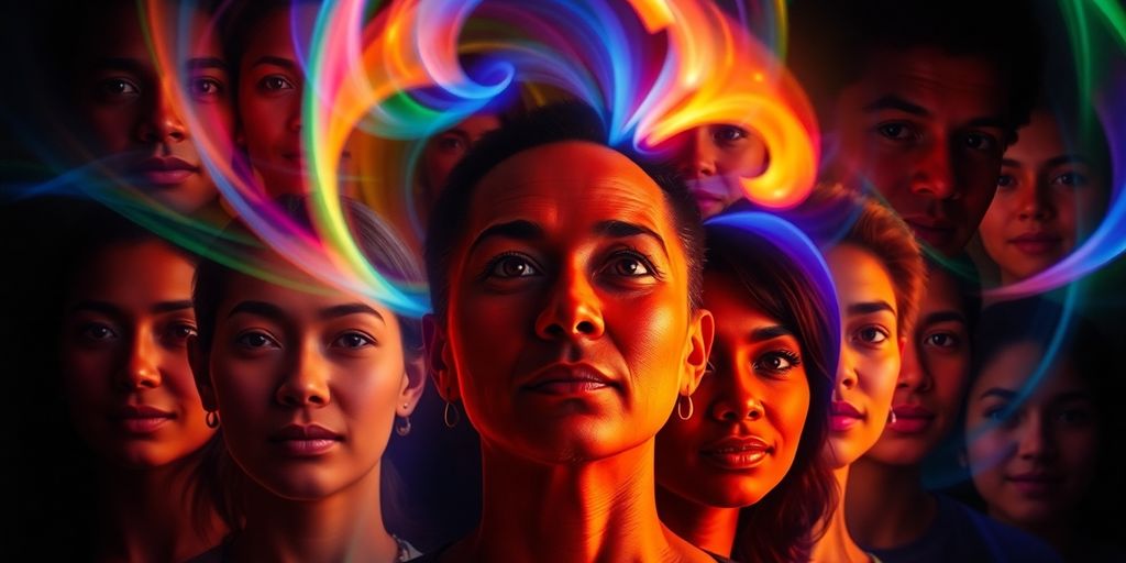 Diverse individuals with vibrant colors.