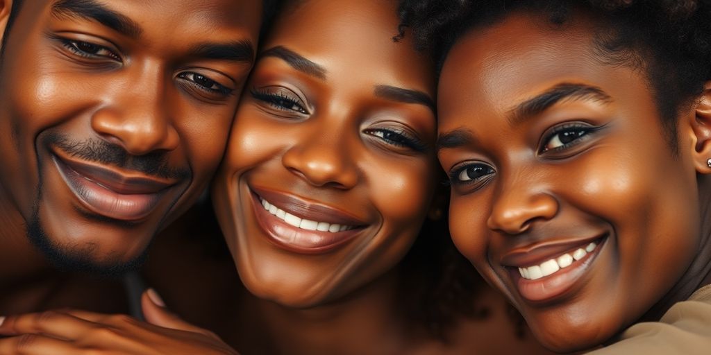 Diverse people embracing, vibrant colors, soft lighting.