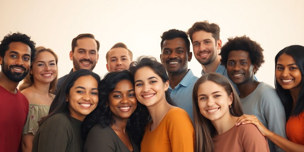 Diverse people forming interconnected shapes.