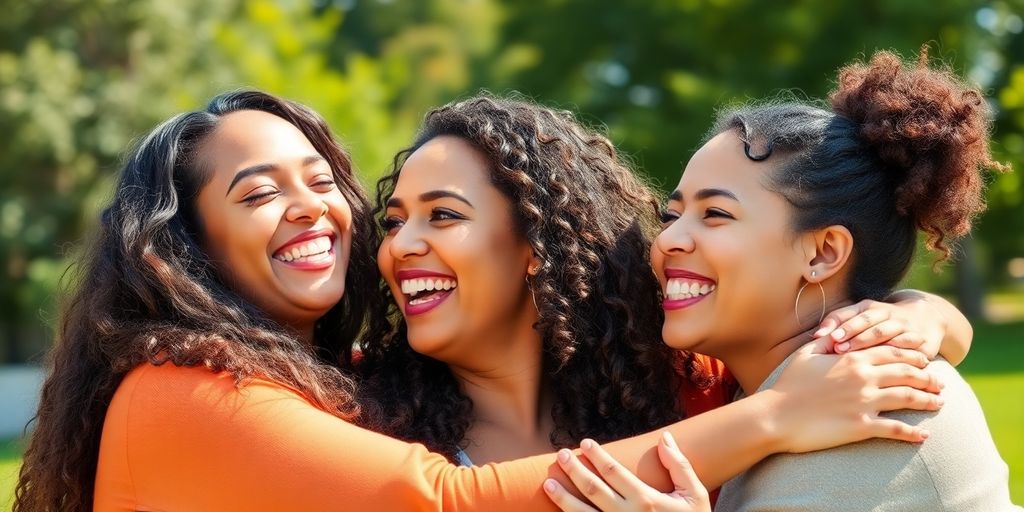 Diverse queer individuals in warm embrace.