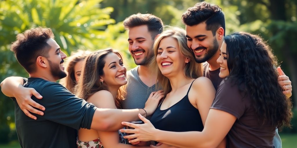Diverse queer polyamorous adults embracing outdoors.