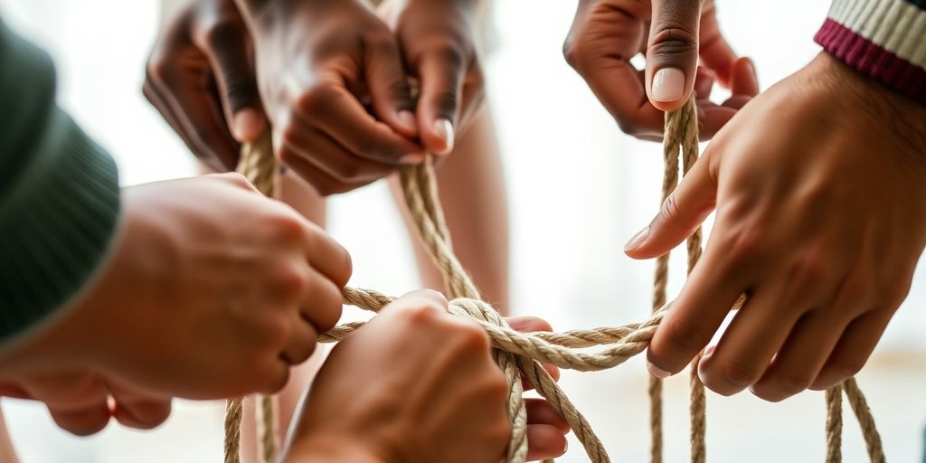Hands untangling ropes, reclaiming personal space.