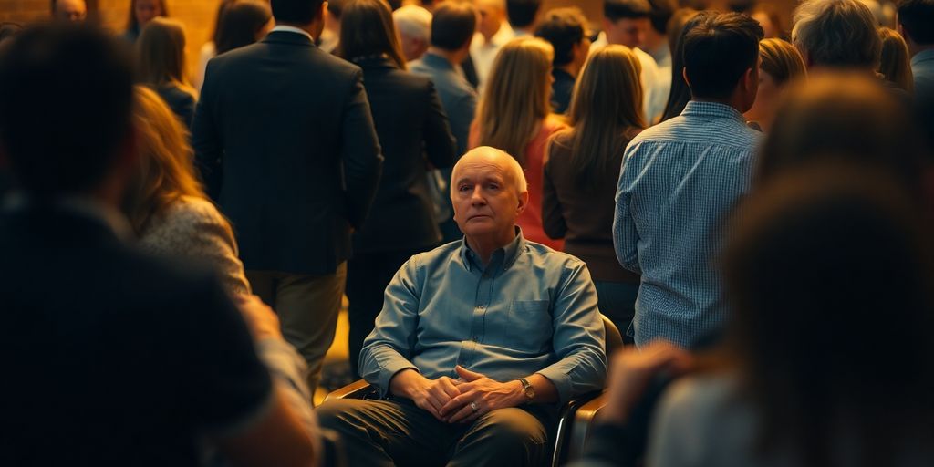 Introvert finding connection in a diverse group of people.