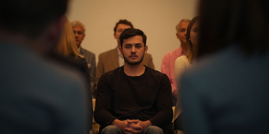 Introvert finding peace amidst connected figures.