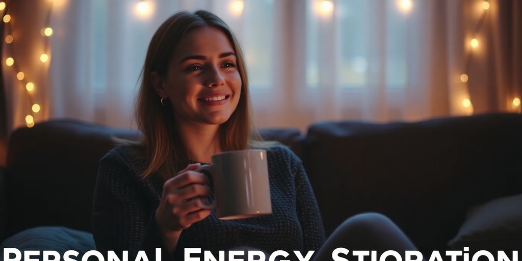 Introvert recharging near cozy, warm light.