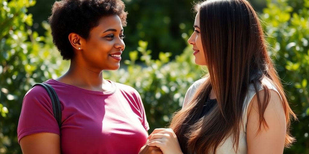 Lesbian, polyamorous couple, two women, holding hands.