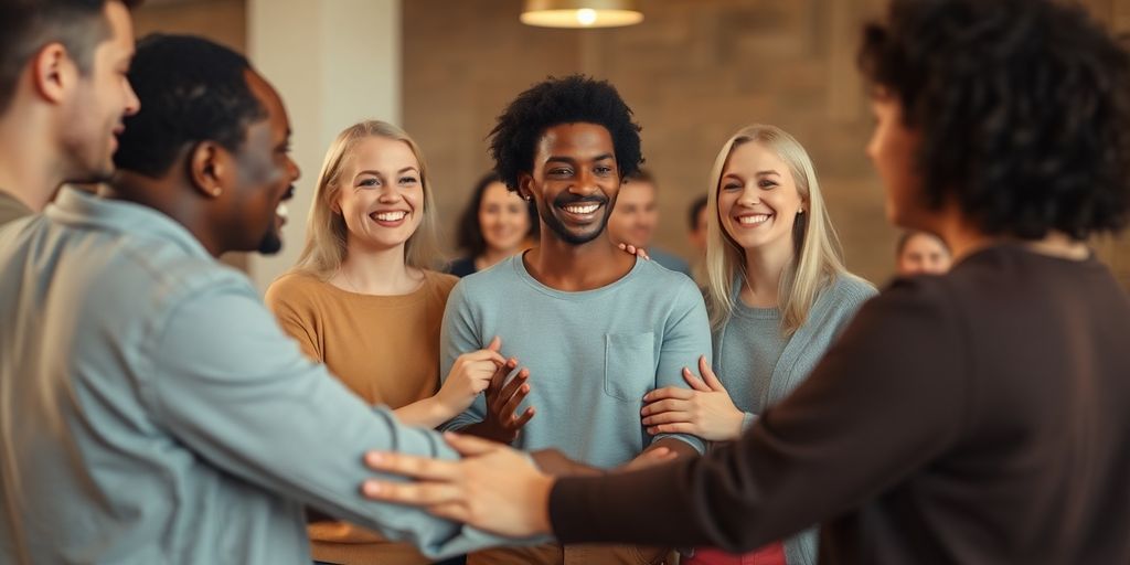 Multiple people sharing affectionate gestures.