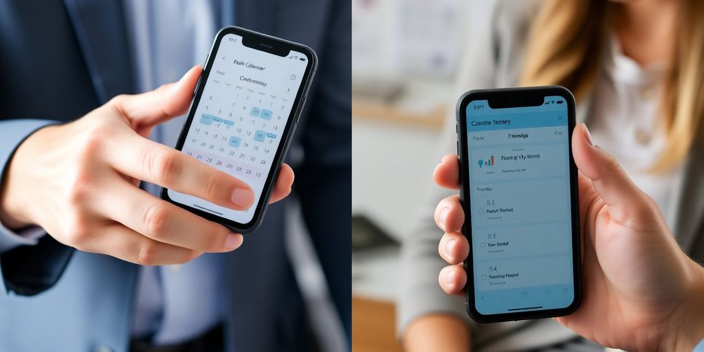 Partners coordinating calendars digitally.