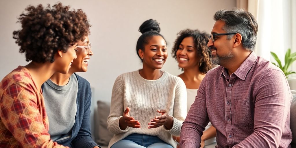 People comfortably discussing health and intimacy.