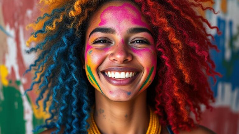Person embracing vibrant, diverse colors.