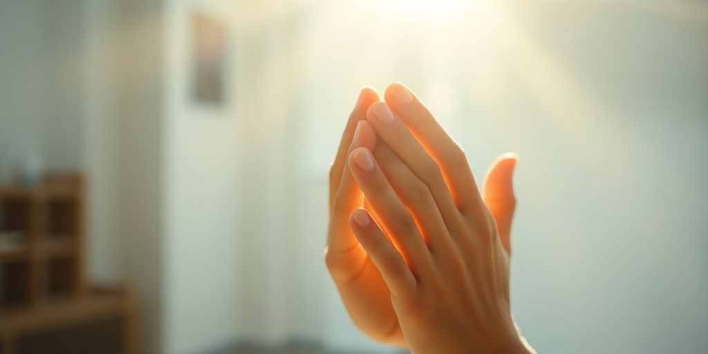 Person meditating, sunlight, calm.