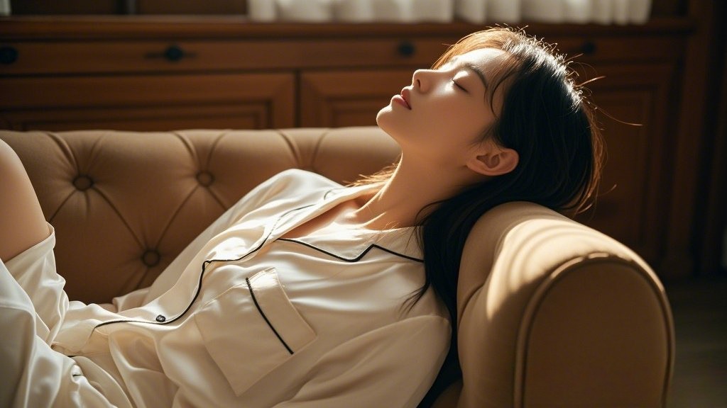 Person relaxing, feeling good, soft light