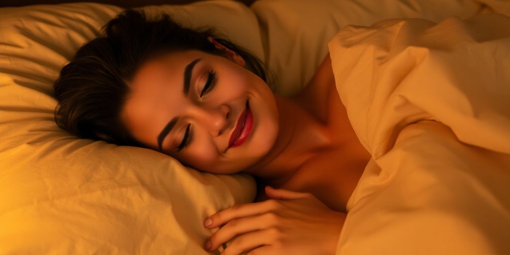 Person relaxing in bed, comfortable and content.