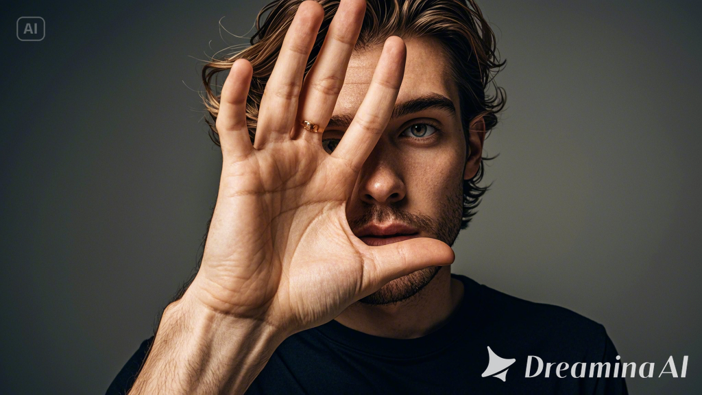 Person's face obscured by controlling hand.