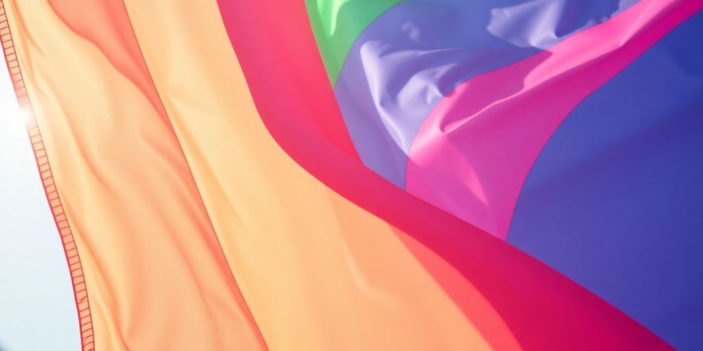 Polysexual pride flag colors weave through vibrant floral arrangements.